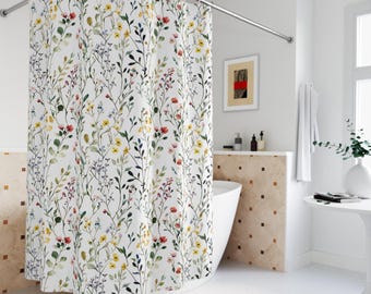 Boho Wildflowers Shower Curtain, Floral Bath Decor, Fabric Shower Curtain, Botanical Shower Curtain, Floral Bath Curtain, Cottagecore Decor