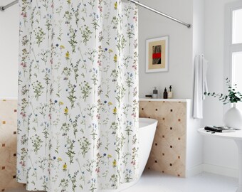 Floral Shower Curtain, Boho Wildflowers Bath Decor, Fabric Shower Curtain, Botanical Shower Curtain, Floral Bath Curtain, Cottagecore Decor