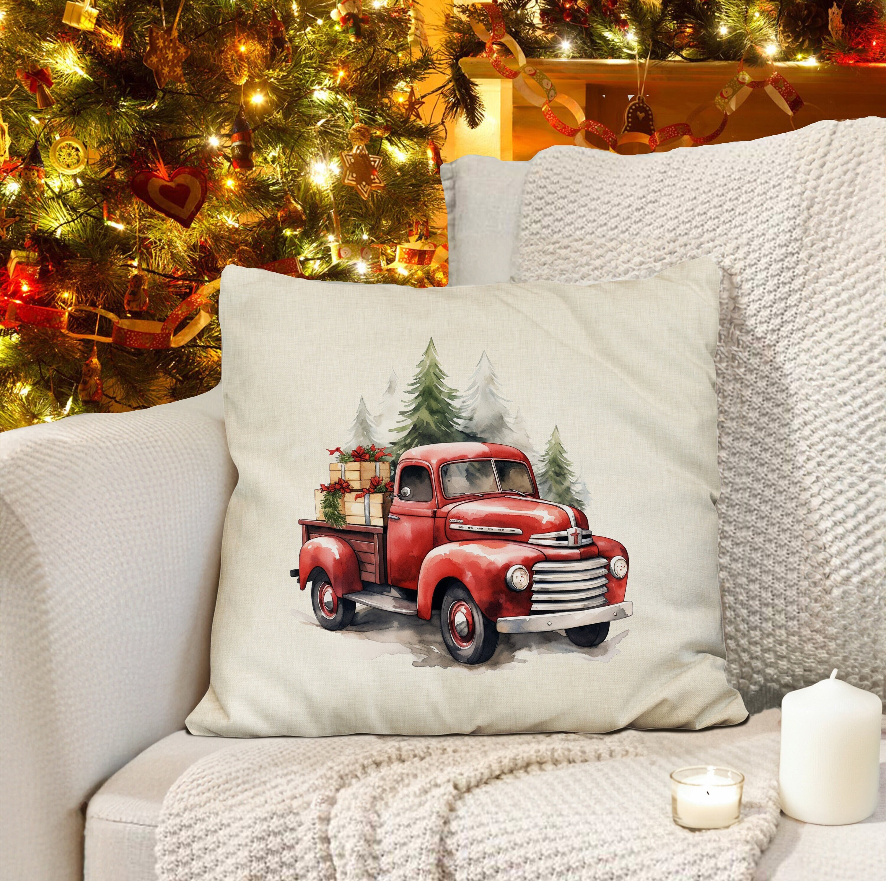 Classic Fall Vintage Truck Personalized Large Throw Pillow
