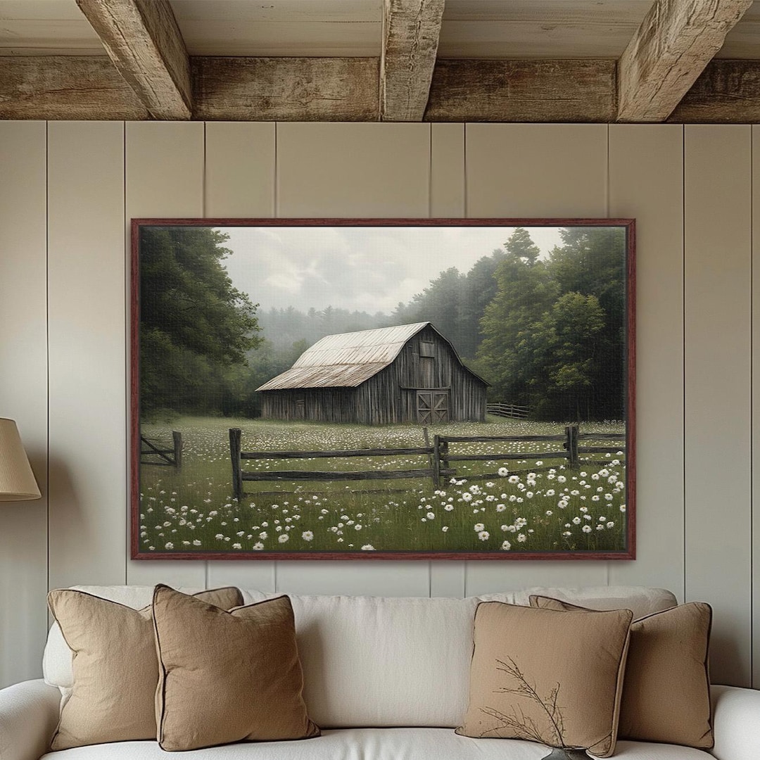 Rustic Canvas Rustic Barn Framed Canvas Wall Art, Country Home Decor, Modern ...