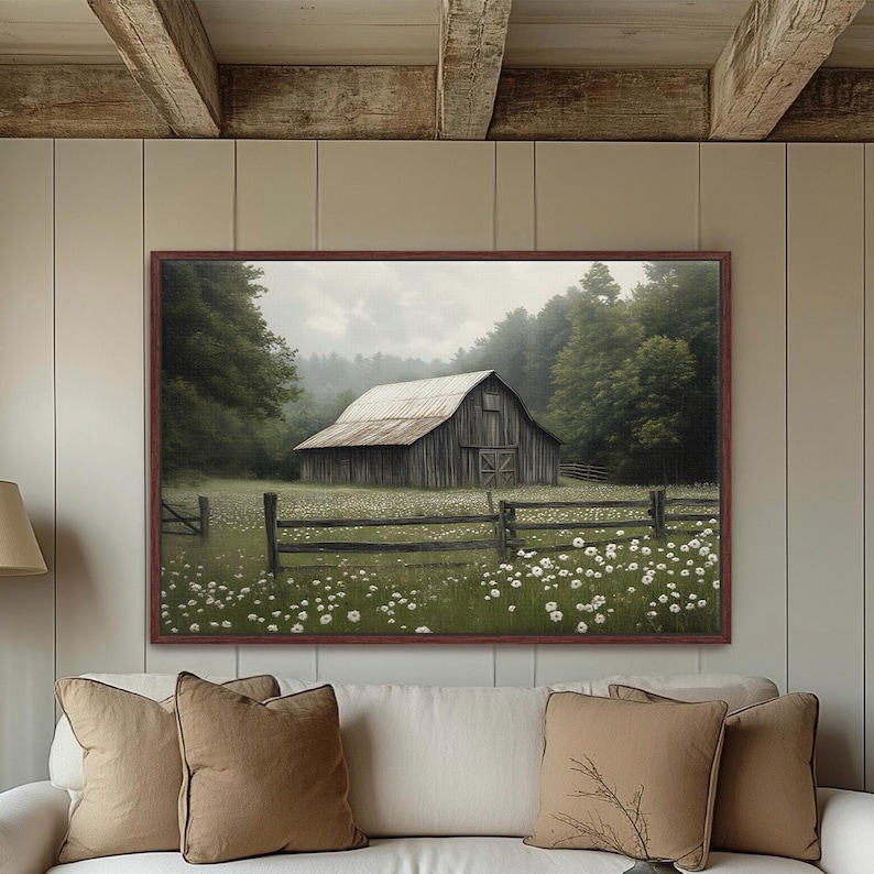 Rustic Barn Framed Canvas Wall Art, Country Home Decor, Modern ...