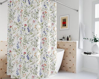 Boho Wildflowers Shower Curtain, Floral Bath Decor, Fabric Shower Curtain, Botanical Shower Curtain, Floral Bath Curtain, Cottagecore Decor