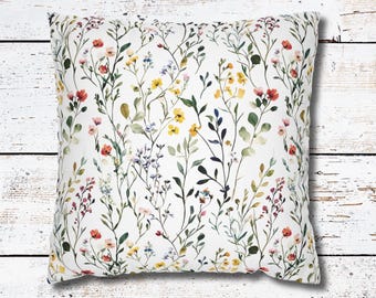 Floral Pillow Cover, Watercolor Wildflowers Pillowcase, Spring and Summer Home Decor, Farmhouse Decor, Floral Decorative Throw Pillow Cover