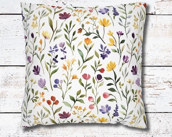 Floral Pillow Cover, Watercolor Wildflowers Pillowcase, Spring and Summer Home Decor, Farmhouse Decor, Floral Decorative Throw Pillow Cover