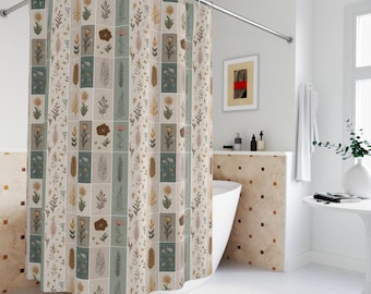 Boho Shower Curtain, Floral Shower Curtain, Fabric Shower Curtain, Botanical Bathroom Decor, Sage Green Shower Curtain, Boho Bathroom Decor