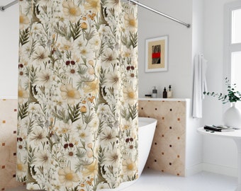 Boho Wildflowers Shower Curtain, Floral Shower Curtain, Fabric Shower Curtain, Cottagecore Bath Decor, Bathroom Accessories, Boho Home Decor