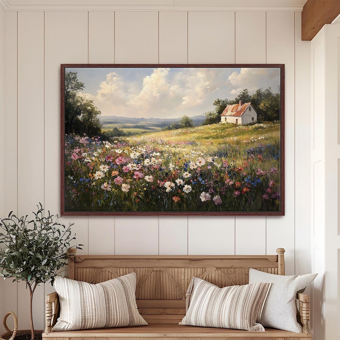 Wildflower Field Framed Canvas Wall Art, Wildflower Landscape Floral ...