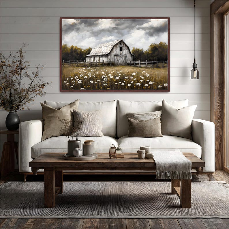 Rustic Canvas Rustic Barn Framed Canvas Wall Art, Country Home Decor, Modern ...