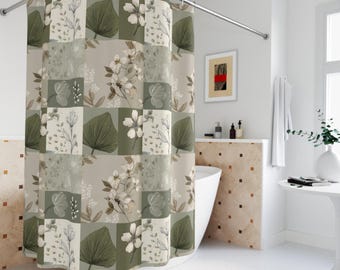 Boho Shower Curtain, Floral Shower Curtain, Fabric Shower Curtain, Botanical Bathroom Decor, Sage Green Shower Curtain, Boho Bathroom Decor