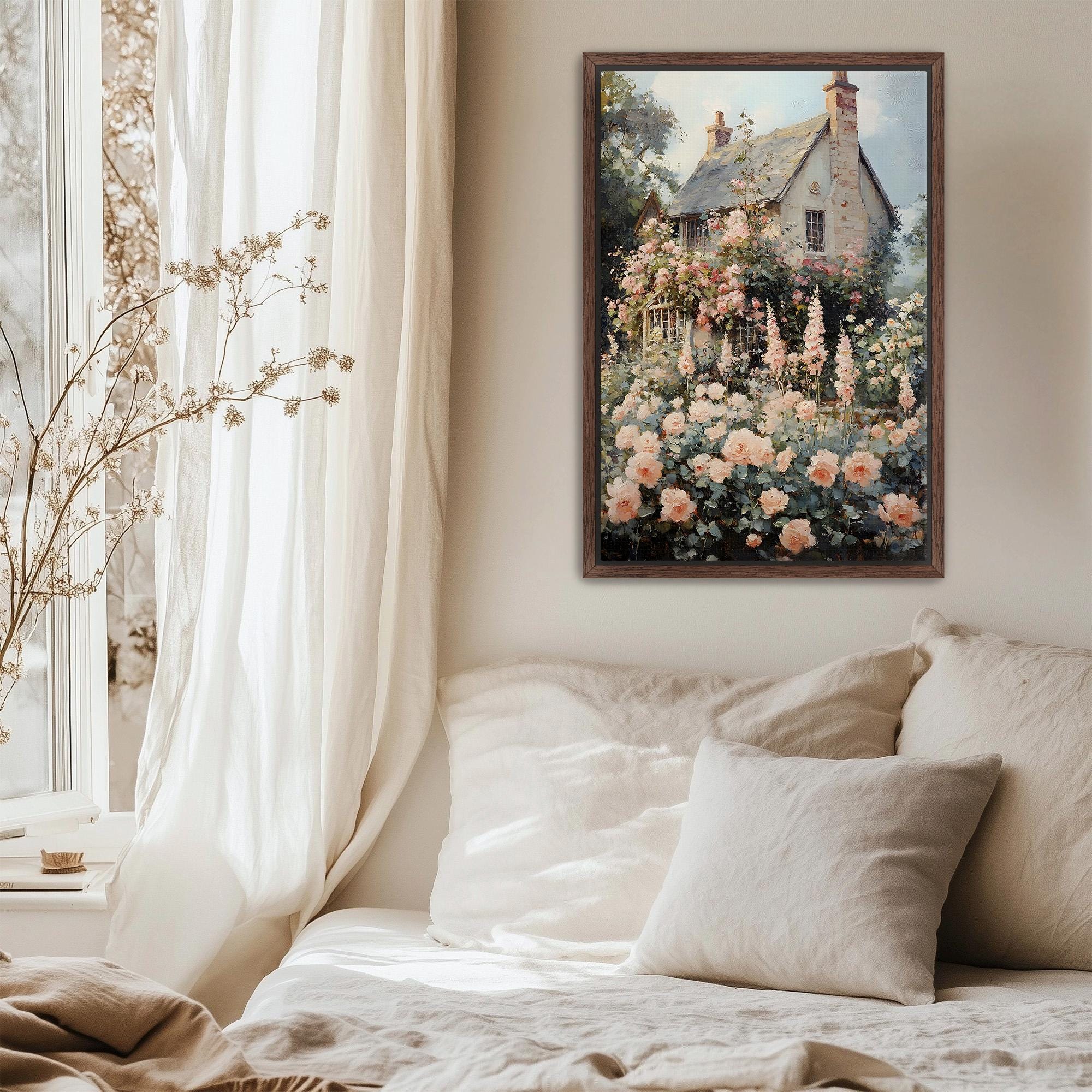 Spring Garden Framed Canvas Wall Art, French Country Cottage Canvas ...