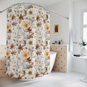 Boho Wildflowers Shower Curtain, Fabric Shower Curtain, Cottagecore Bath Decor, Floral Shower Curtain, Bathroom Accessories, Boho Home Decor