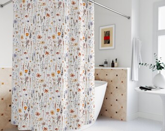 Boho Wildflowers Shower Curtain, Floral Bath Decor, Fabric Shower Curtain, Botanical Shower Curtain, Floral Bath Curtain, Cottagecore Decor