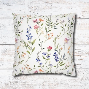 Floral Pillow Cover, Watercolor Wildflowers Pillowcase, Spring and Summer Home Decor, Farmhouse Decor, Floral Decorative Throw Pillow Cover