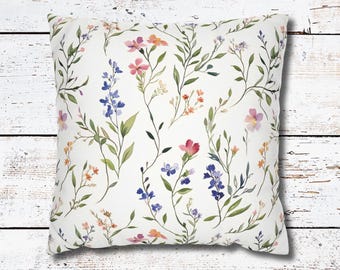 Floral Pillow Cover, Watercolor Wildflowers Pillowcase, Spring and Summer Home Decor, Farmhouse Decor, Floral Decorative Throw Pillow Cover
