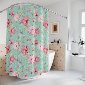 Floral Shower Curtain, Botanical Bath Decor, Fabric Shower Curtain, Floral Bathroom Decor,  Spring Bath Decor, Pink Flowers Bath Curtain