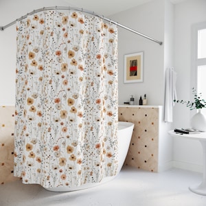 Floral Shower Curtain, Boho Wildflowers Bath Decor, Fabric Shower Curtain, Botanical Shower Curtain, Floral Bath Curtain, Cottagecore Decor