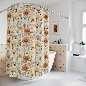 Boho Wildflowers Shower Curtain, Fabric Shower Curtain, Cottagecore Bath Decor, Floral Shower Curtain, Bathroom Accessories, Boho Home Decor