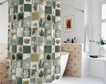 Boho Shower Curtain, Floral Shower Curtain, Fabric Shower Curtain, Botanical Bathroom Decor, Sage Green Shower Curtain, Boho Bathroom Decor