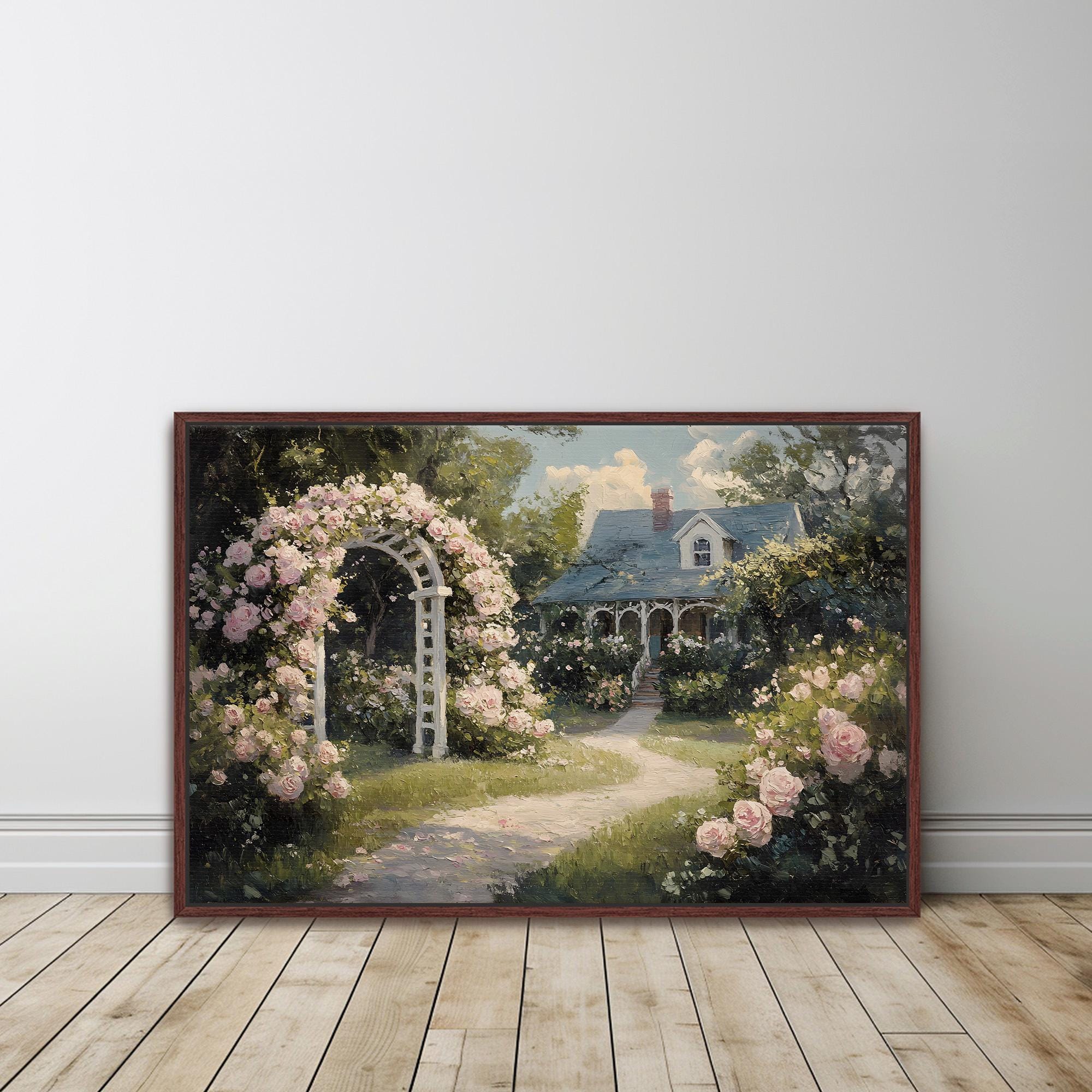 Spring Garden Framed Canvas Wall Art, French Country Cottage Canvas ...