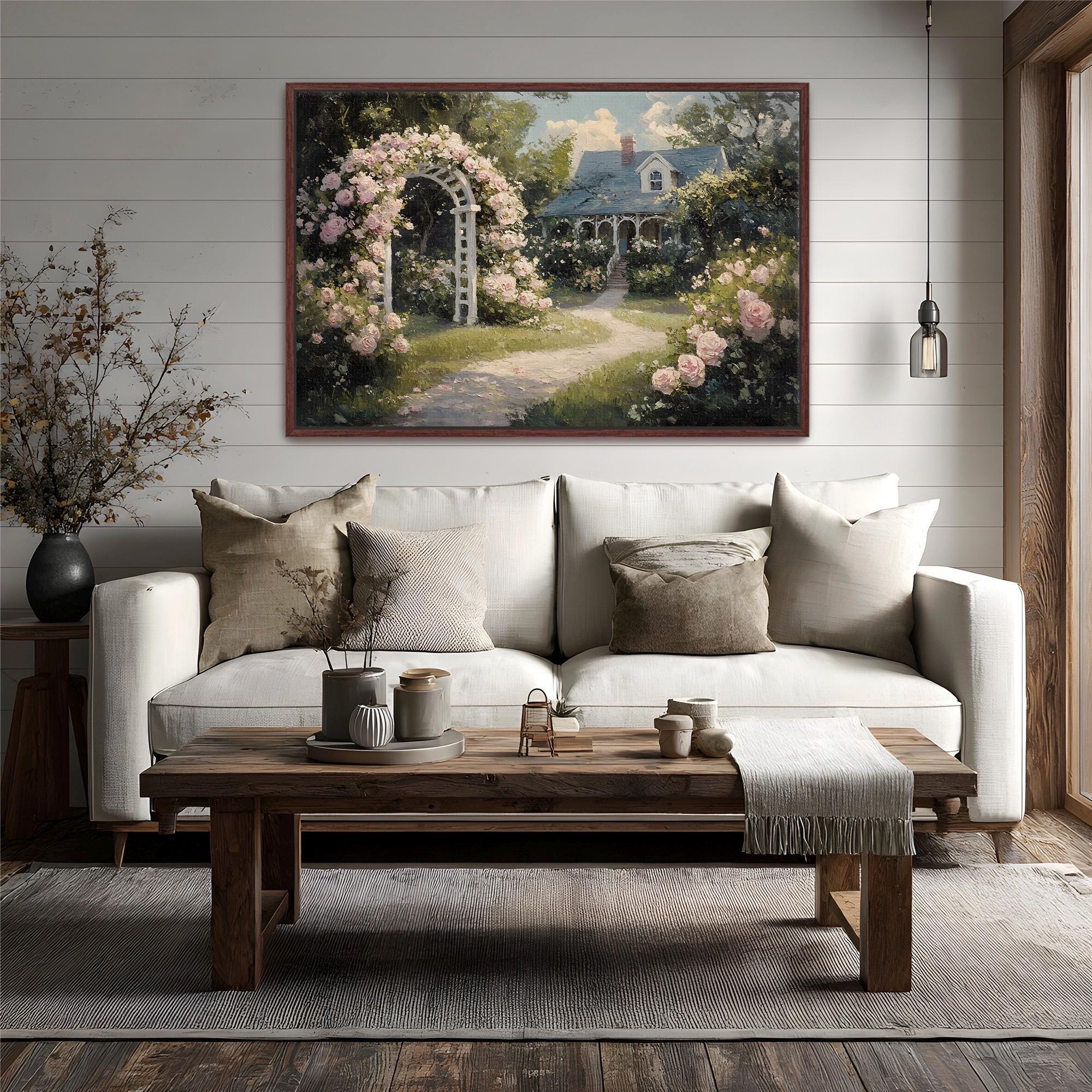 Spring Garden Framed Canvas Wall Art, French Country Cottage Canvas ...