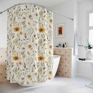Boho Wildflowers Shower Curtain, Fabric Shower Curtain, Cottagecore Bath Decor, Floral Shower Curtain, Bathroom Accessories, Boho Home Decor