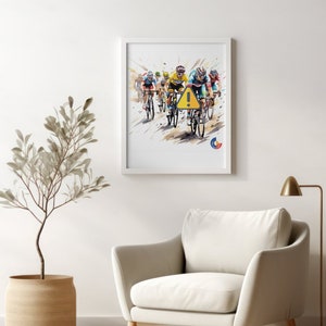 Immagine digitale di alta qualità sul ciclismo per poster o stampa su quaderni, cartoline - corse ciclistiche su strada, design unico, grafica
