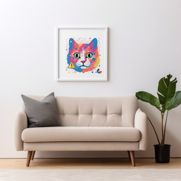 High quality digital picture of a cat for wall art or print-out on notebooks, cards - unique design, Artwork, home design, pink face