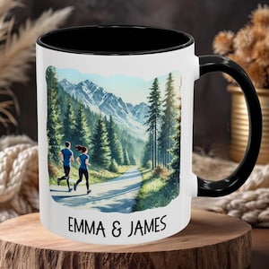Personalized Couples Mug - Custom Hiking & Nature Gift - Running in Scenic Forest, valentines gifts, gift for him