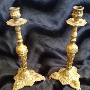 Antique French Candlesticks - Ormolu Metal Vintage Candle Holders