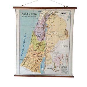 Vintage Dutch School Wall Chart Map of Palestine