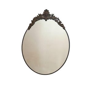 Vintage Oval Wall Mirror with Ornate Brass Crest