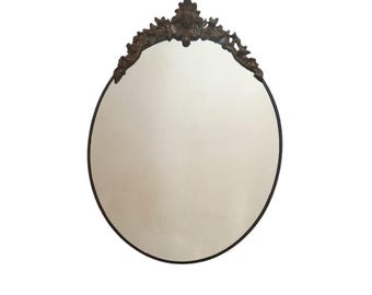 Vintage Oval Wall Mirror with Ornate Brass Crest