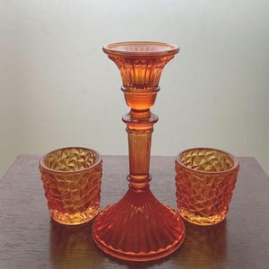 Vintage Bernstein Glas Kerzenhalter Set
