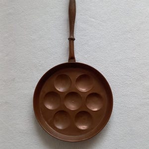 Vintage Copper Escargot / Egg Poaching Pan with Wooden Handle