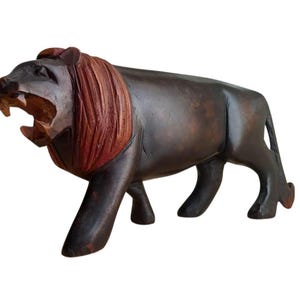 Vintage Hand Carved Jacaranda Wood Roaring Lion Figurine
