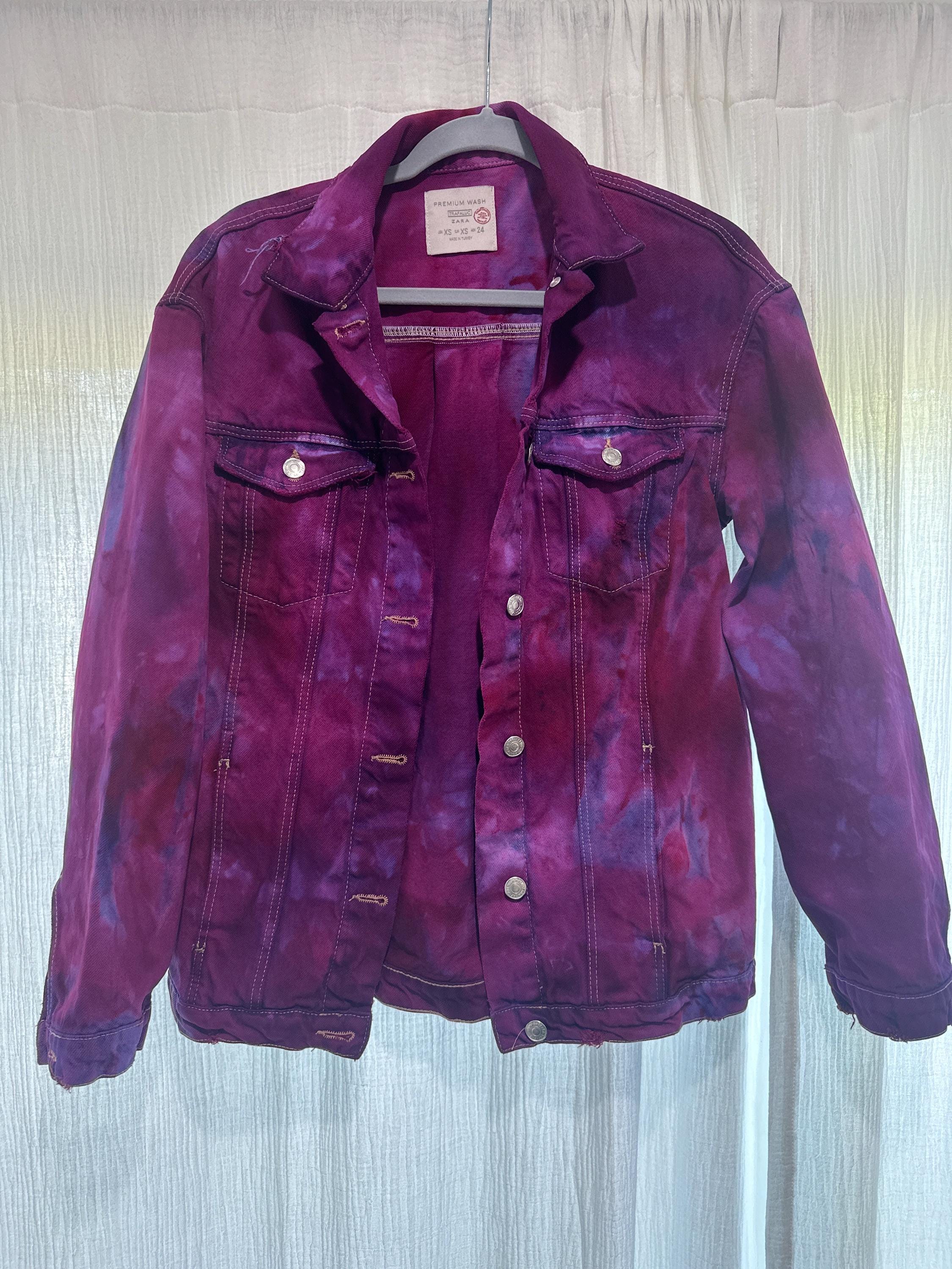 Color-vomit Purple Blue Pink Hand-dyed Punk Zara Denim Jacket Size XS ...