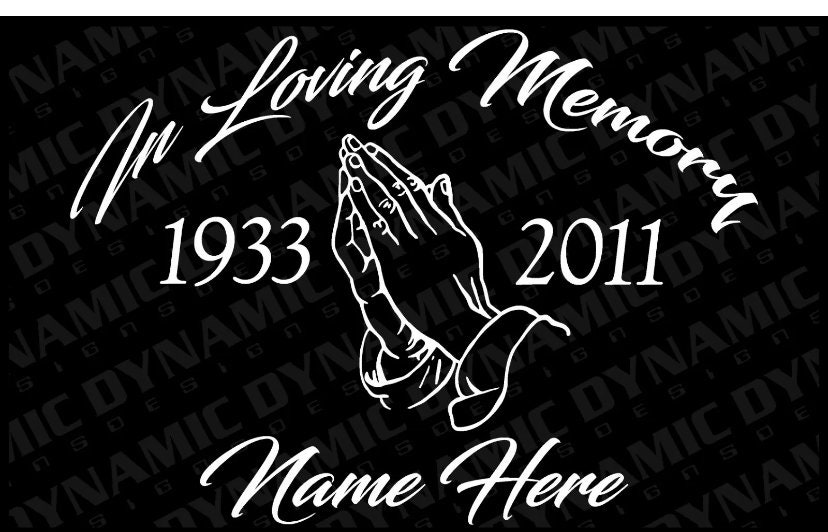Custom IN LOVING MEMORY Praying Hands Vinyl Car Window Decal Sticker ...