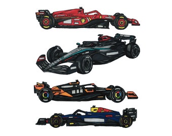 Pegatinas de papel para coches de Fórmula 1 (2024) / Ferrari, Redbull, McLaren y Mercedes / Parrilla de F1