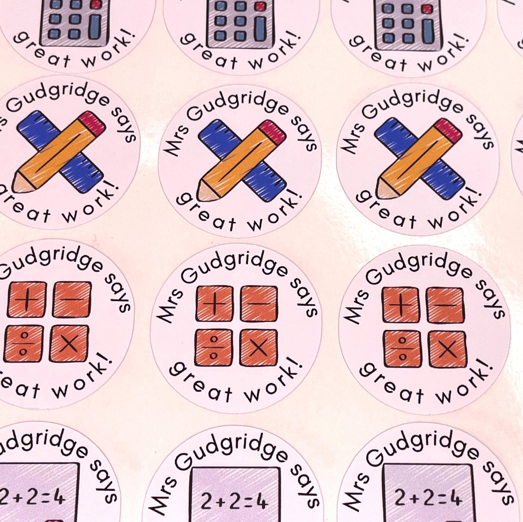 Mathc Sticker Chart X40 Personalised Maths Teacher Stickers | Reward Stickers | Buy 5 Get 1 ...