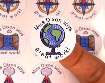 X40 Personalised Geography Teacher Stickers | Reward Stickers | Buy 5 Get 1 Free | Classroom Stickers | Mix & Match | Teacher Stickers