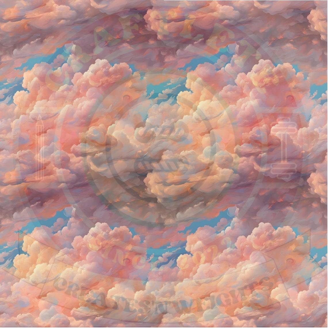 Daydream Clouds Digital Paper, Seamless Pastel Cloud Pattern Instant ...