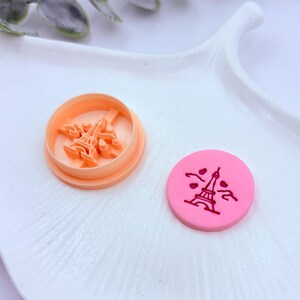 パリのエッフェル塔ポリマークレイスタンプ – ロマンティックなラウンド型抜き型 – バレンタインデザイン