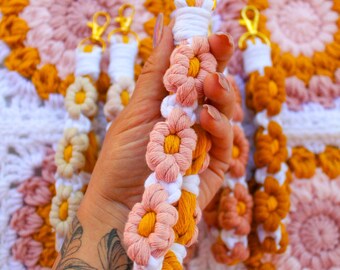 Boho Flower Macrame Wristlet | Floral Wristlet | Accessories | Gifts for Her | Hippie | Keychain | Christmas Gift Ideas | Girly Things