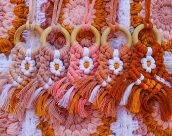 Floral Car Charm | Boho Macrame Flower Fringe Charm | Car Accessories | Home Decor | Gift for Her | Recycled Cotton