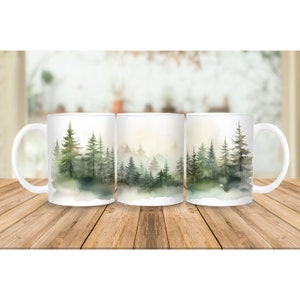Pine Trees Coffee Mug, Tree Mug, Forest Coffee Mug, Forest Mug, Hiking Lovers Gift, Nature Lovers Gift, Camping Mug, Watercolor Pine Trees