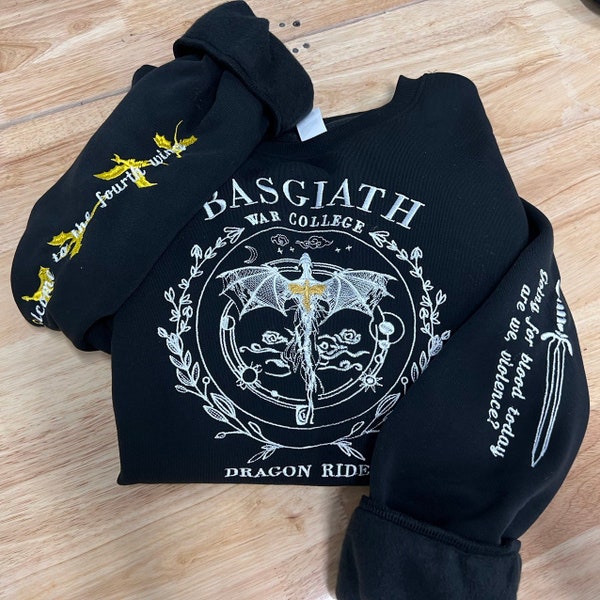 Vierter Flügel bestickt, Basgiath War College, Vierter Flügel Hoodie, Violet Sorrengail, Xaden Riorson, Drachenreiter, Bücherwurm Shirt