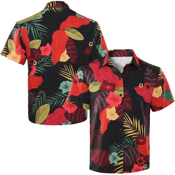 Camicia Hawaiana Fuman - Stampa Beach Boy - Manica Corta - Costume Cosplay - Taglie Forti Fino A 3XL