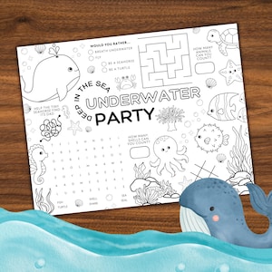 Activity Placemat with Underwater Party theme | Deep in the Sea | Fish Theme | Kids Coloring Page | Printable File Download | Activity Sheet
