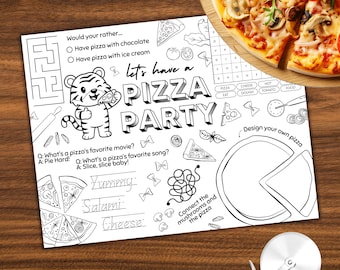 Pizza Party Activity Placemat: Kids Coloring & Puzzle Sheet (PDF Download)