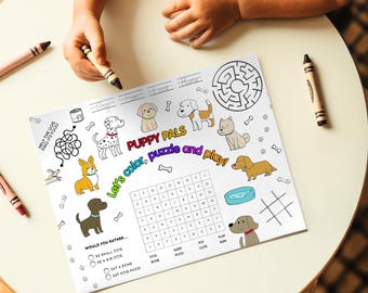 Puppy Activity Placemat: Kids Coloring & Puzzle Games (Digital Download, PDF Files)